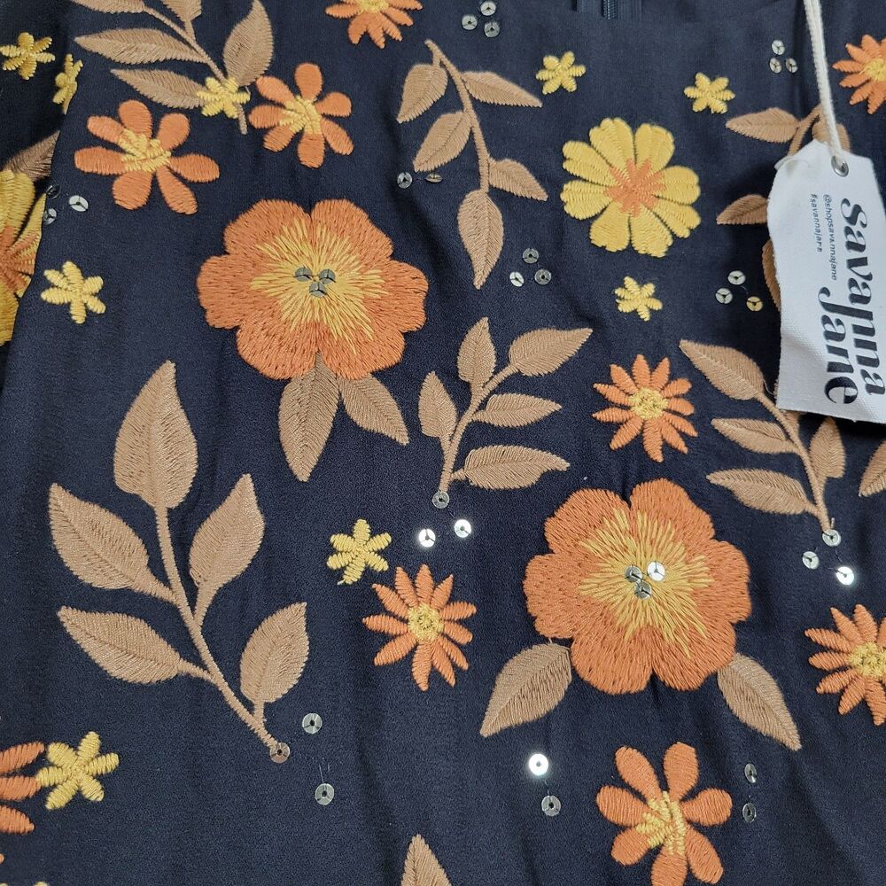 NWT SAVANNA JANE Black Orange Fall Floral Embroidery Cut Out Peasant Top SIZE 2X - Picture 5 of 13